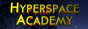 The words "Hyperspace Academy" in a moonlight sky on a dark night